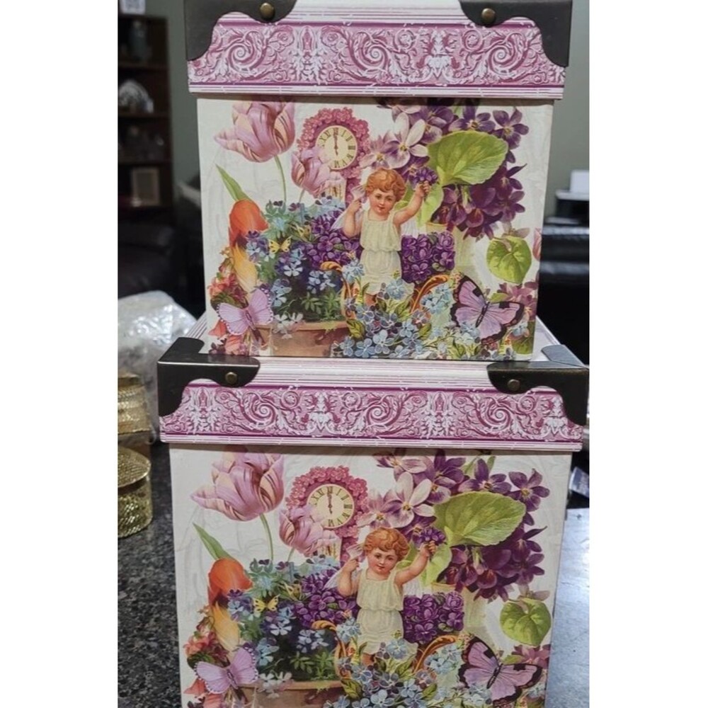 Set of 2 keepsake vintage cherub boxes